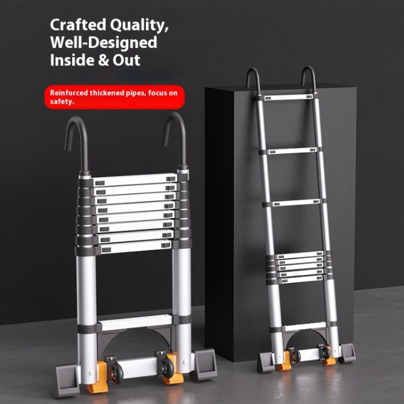 Home Improvement Mall - Telescopic straight ladder with hooks and
