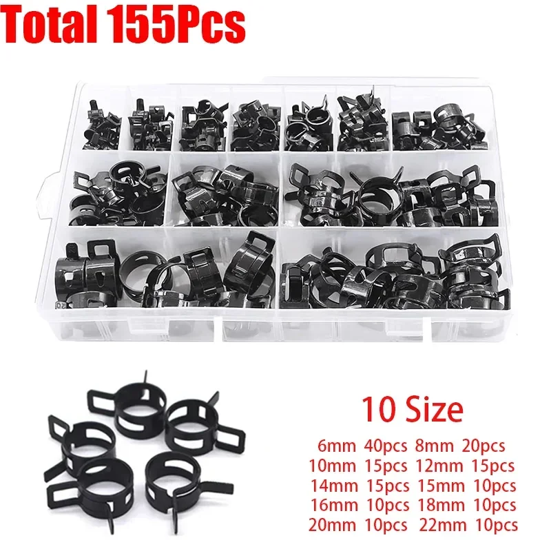 Hose Clamp Assorted - 155Pcs Spring Band Hose Clamps Assortment