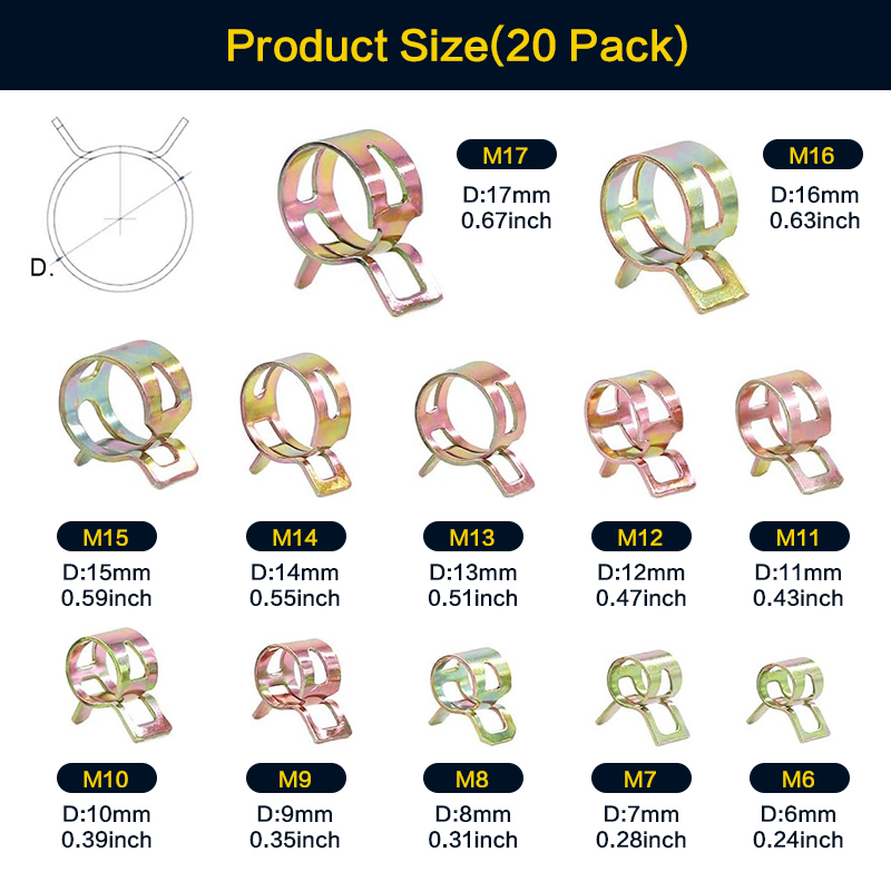 20 Pcs 6-17mm Spring Hose Clam - đánh giá và giá Hose Clamp Assorted